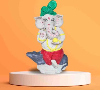 Traditional Ganesh Idol with Laddoo, Hand-Painted Clay Statue