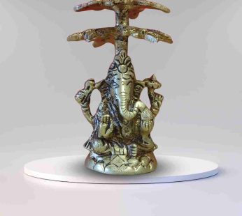 Brass Lord Ganesha Statue Under Kalpavriksha Tree – Traditional Hindu God Idol for Home Decor and Puja